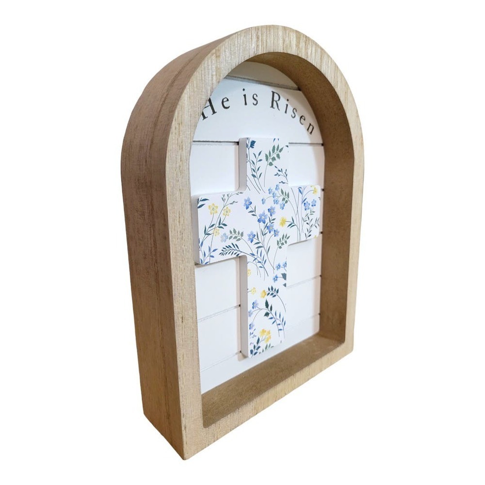 NEW "He is Risen" Blue Shadowbox Cross Wooden Home Decor (Size: 7" x 5" x 1.5") - Picture 2 of 7